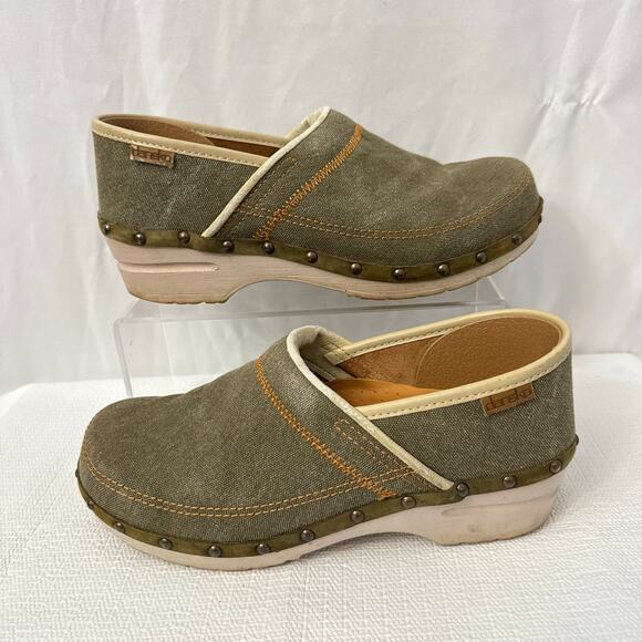 Dansko Clogs Womens Size 10 Olive Canvas Studded Slip On Boho EU 40 - Picture 8 of 10